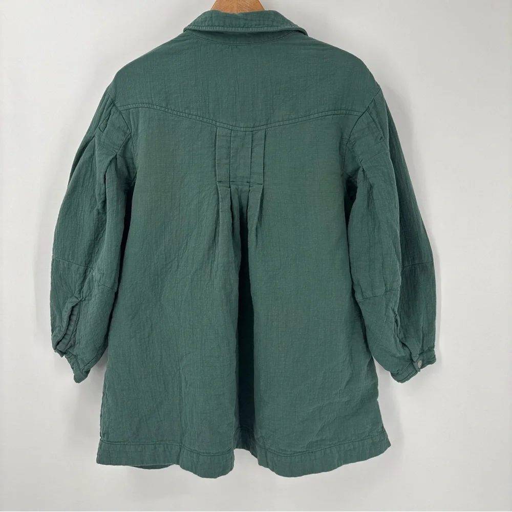 Free People Thalia Mini Shirtdress S Pullover Jacket Button Oversized Teal Boho - Picture 10 of 16